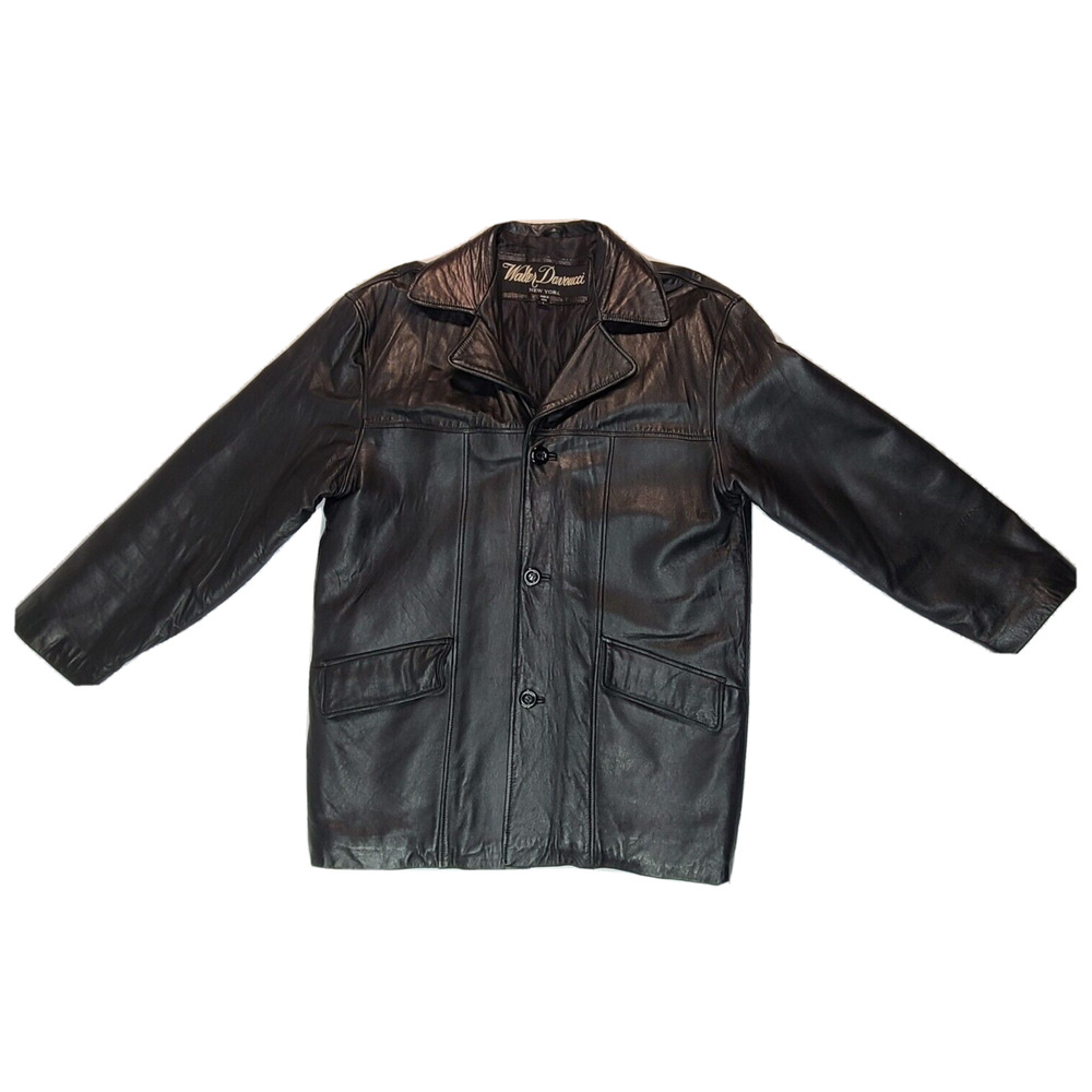 Walter Davoucci New York Men's Large Black Leather Jacket Coat Quilted Lining